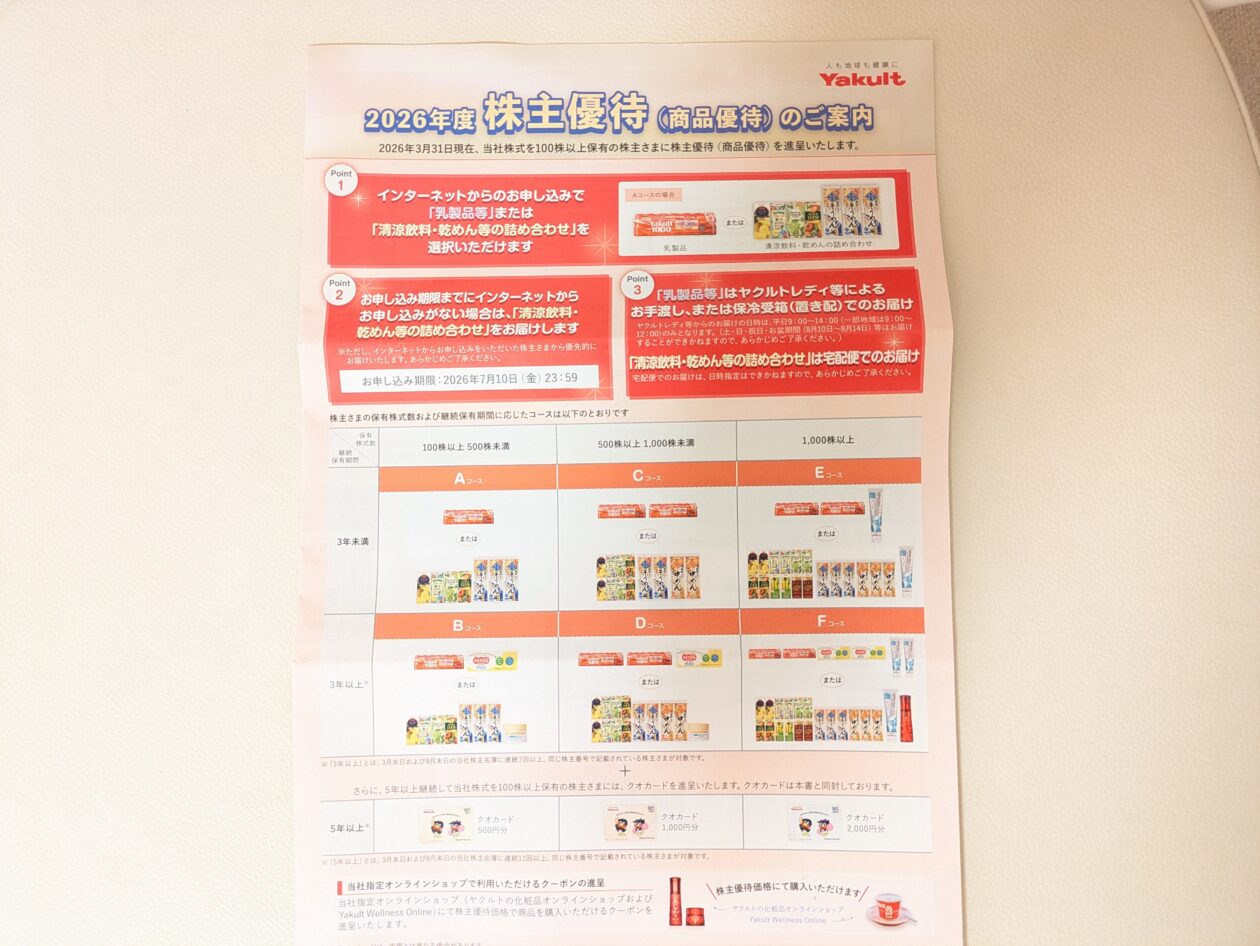 ヤクルトの株主優待案内２０２６年度